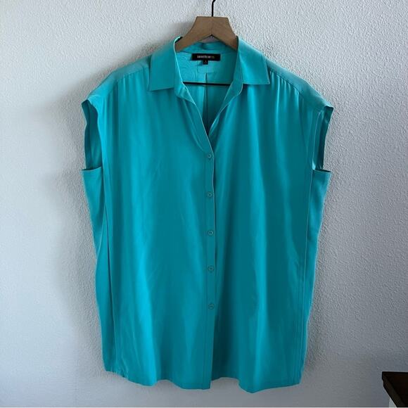 Lafayette 148 New York 100% Silk Teal Oversized Top Blouse Tunic Small - Picture 1 of 6